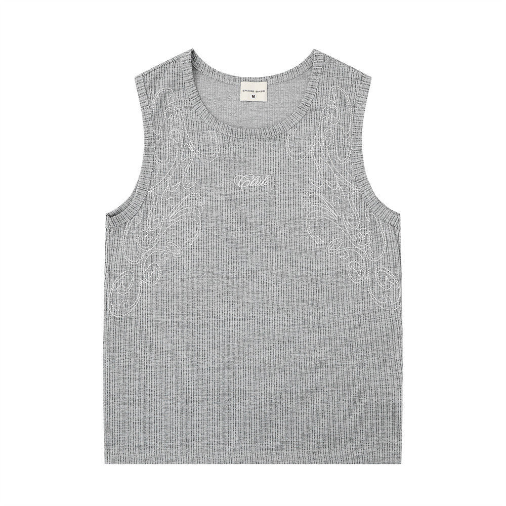 Embroidered sport shoulder sleeveless T-shirt