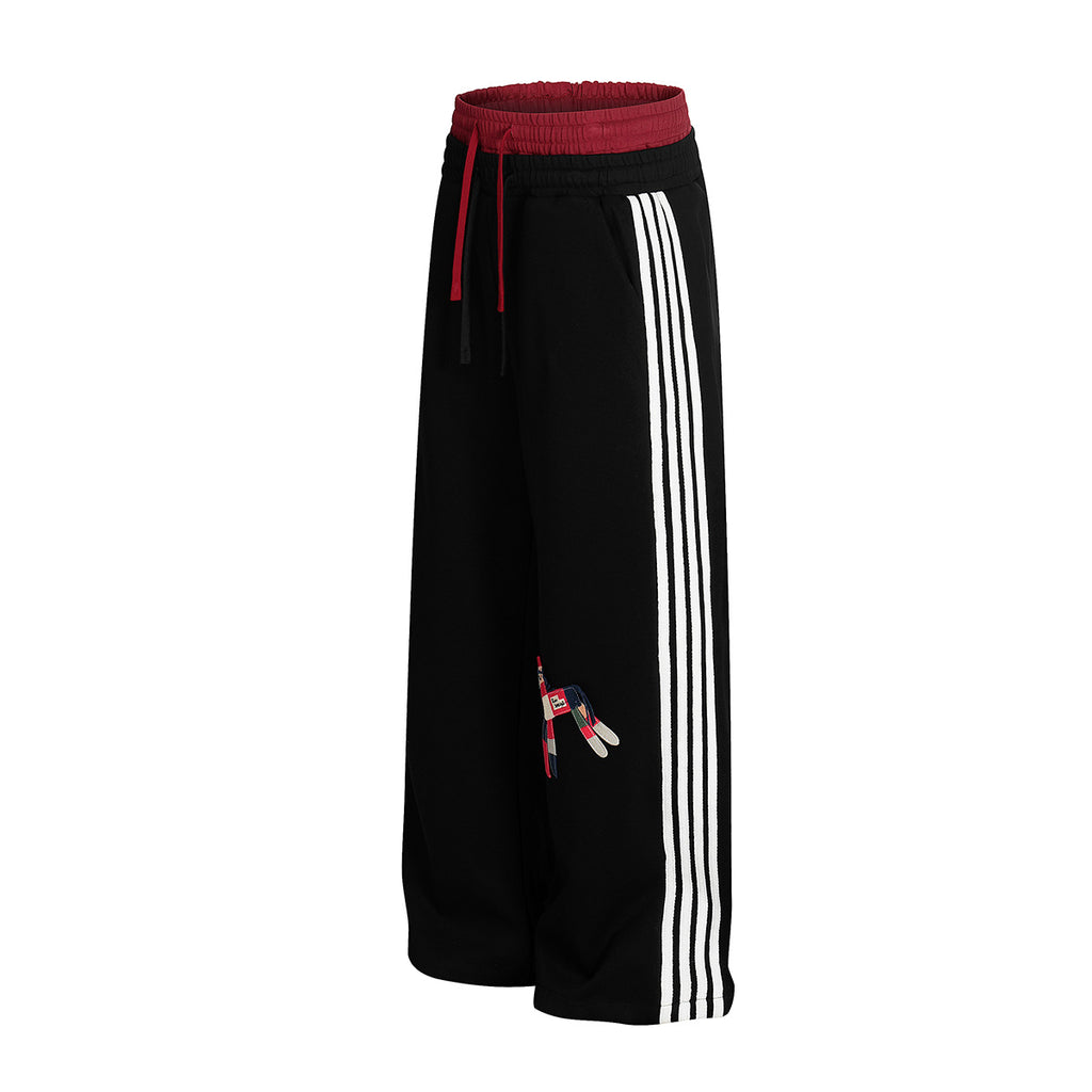 Retro striped sport loose drape wide leg pants