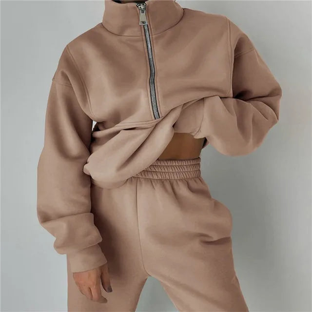 Ensemble survêtement femme zippé 2 pièces - Hoodie + pantalon sport casual