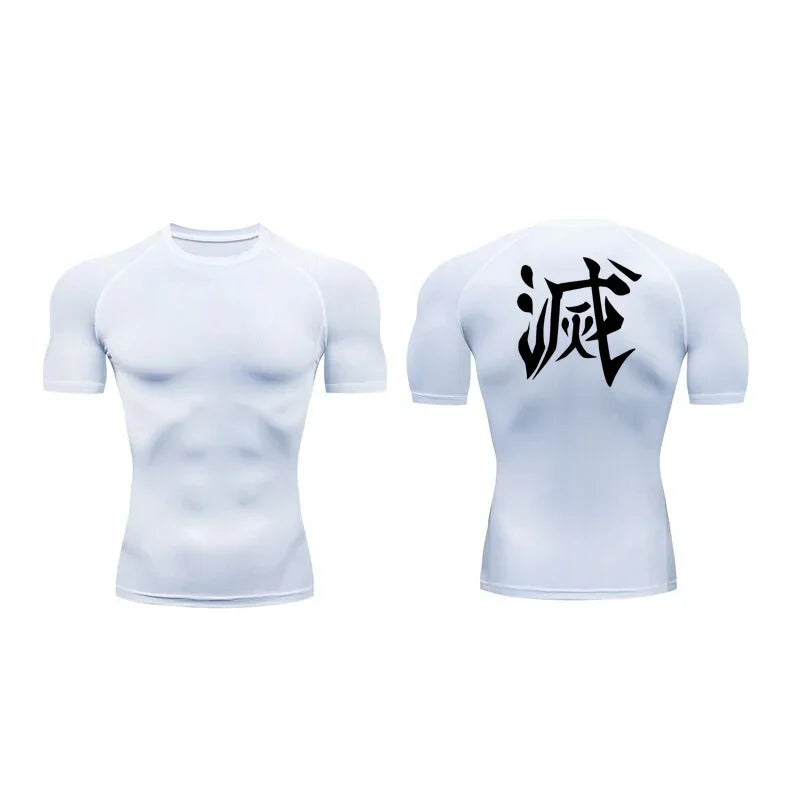 T-shirt compression imprimé Demon Slayer homme - Haut gym fitness séchage rapide
