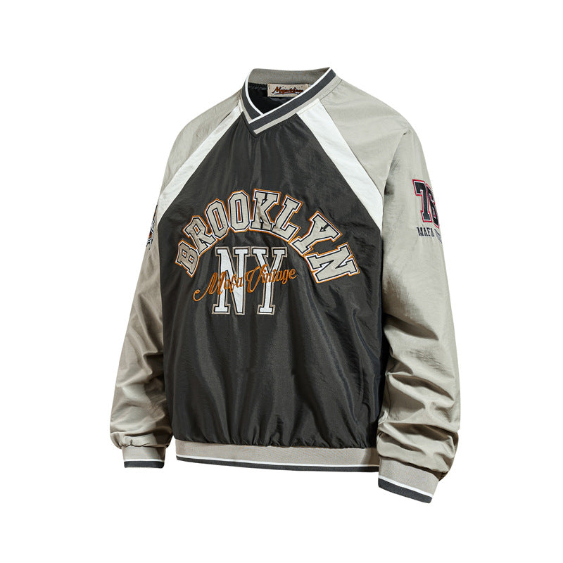 Hoodie couple color-block déstructuré - Sweat sport broderie col V homme