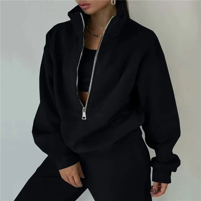 Ensemble survêtement femme zippé 2 pièces - Hoodie + pantalon sport casual