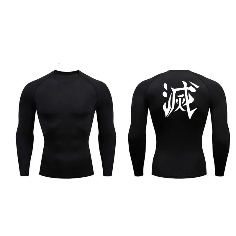T-shirt compression imprimé Demon Slayer homme - Haut gym fitness séchage rapide