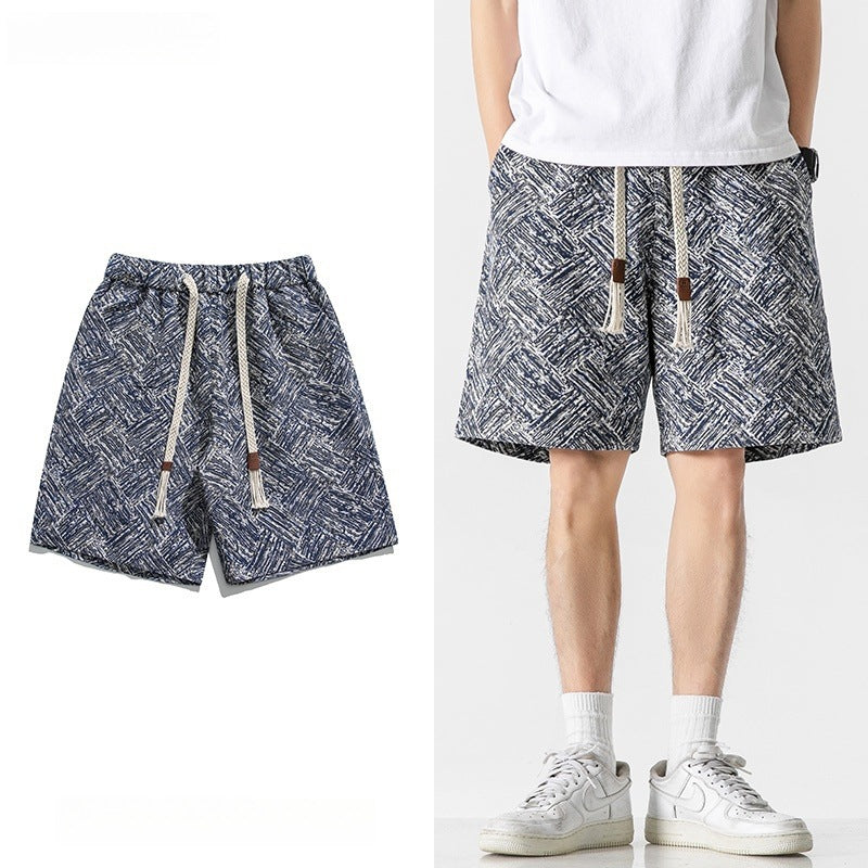 Plaid jacquard sport versatile beach five quarter pants