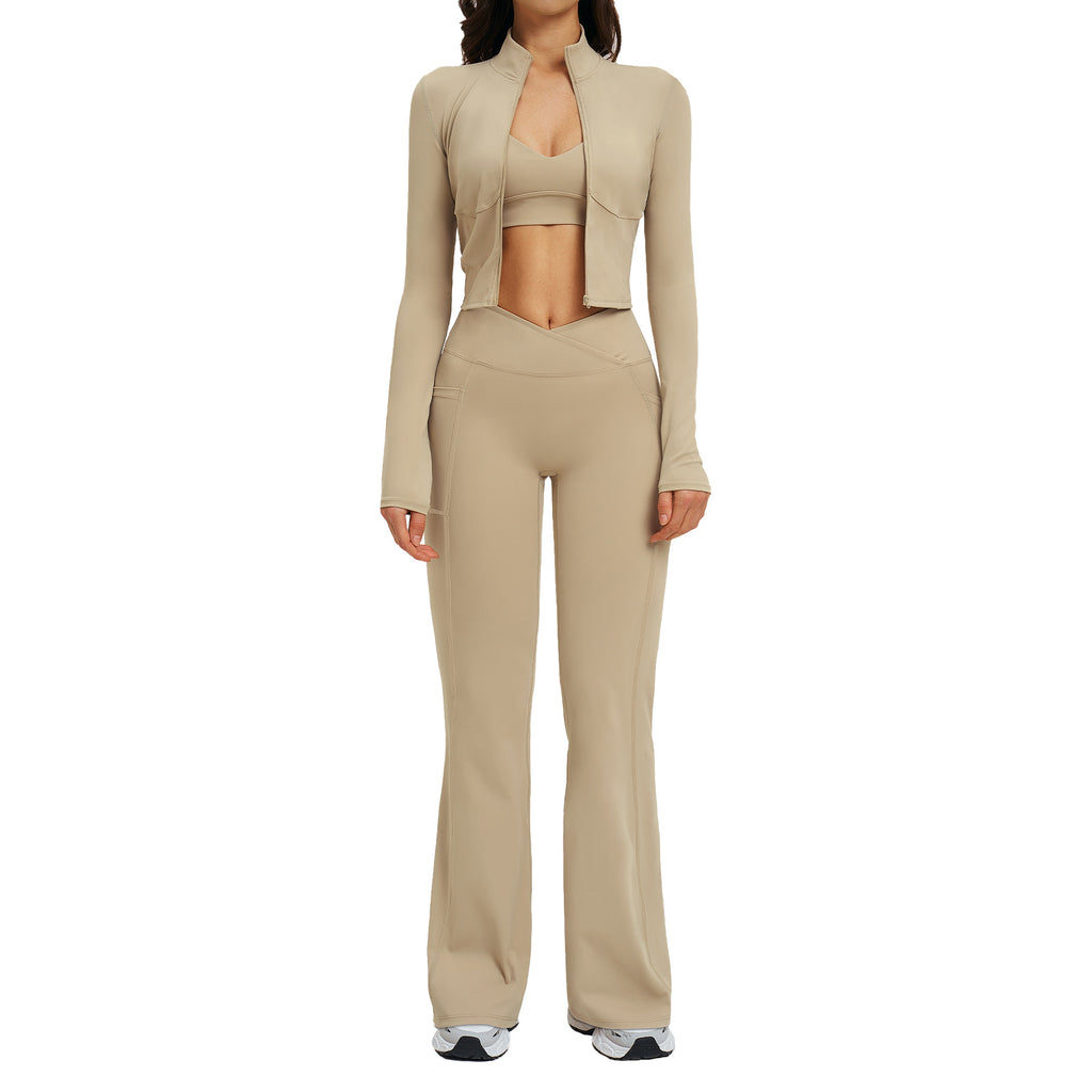 Naked Feel Sport Set Zipper Casual Set Women Outdoor Running Cycling Sport Three-Piece Set