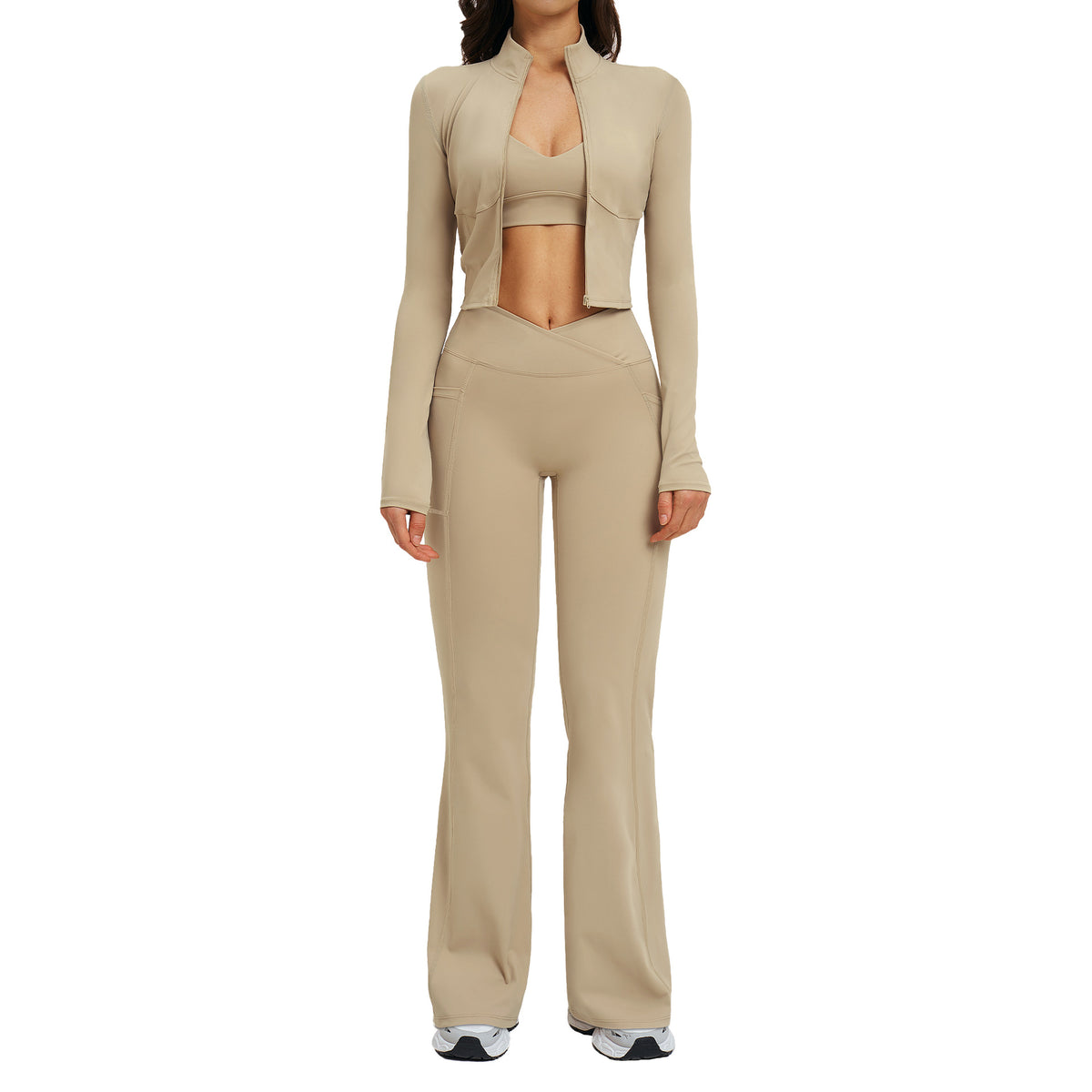 Naked Feel Sport Set Zipper Casual Set Women Outdoor Running Cycling Sport Three-Piece Set