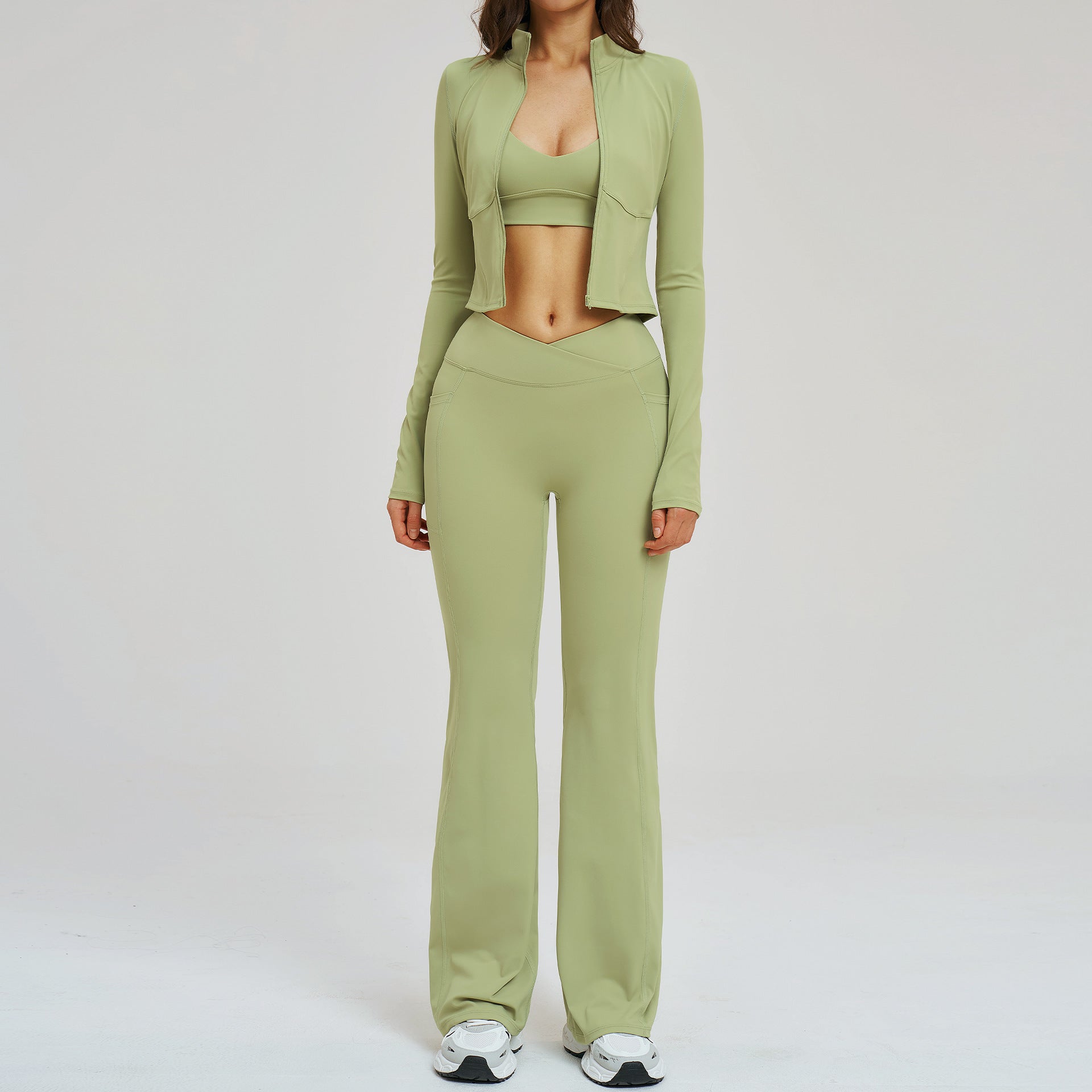 Naked Feel Sport Set Zipper Casual Set Women Outdoor Running Cycling Sport Three-Piece Set