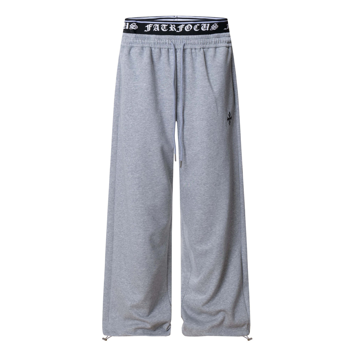 Retro Spliced Two-Piece Cross Embroidery Casual Pants Unisex Loose Wide-Leg Sport Pants