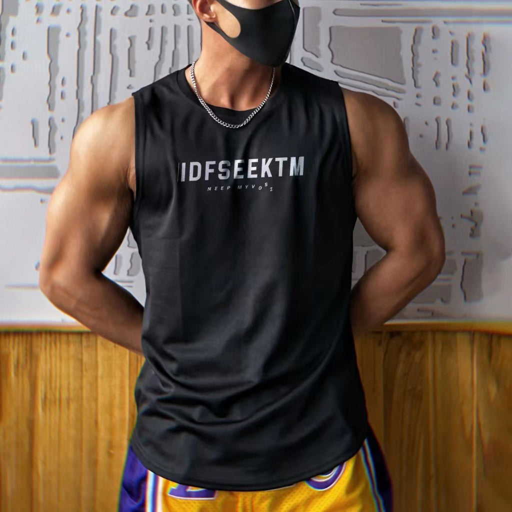 Muscle Fitness Quick-Dry Mesh Backless Top Moisture-Wicking Breathable Training Basketball Sport Trendy Sleeveless T-Shirt Men's