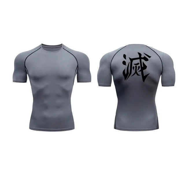 T-shirt compression imprimé Demon Slayer homme - Haut gym fitness séchage rapide