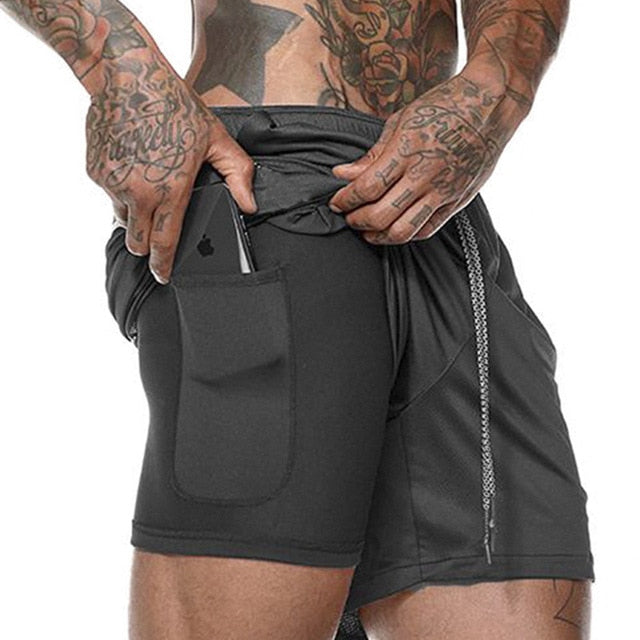 Short running 2-en-1 homme - Short sport jogging avec poche et doublure intégrée