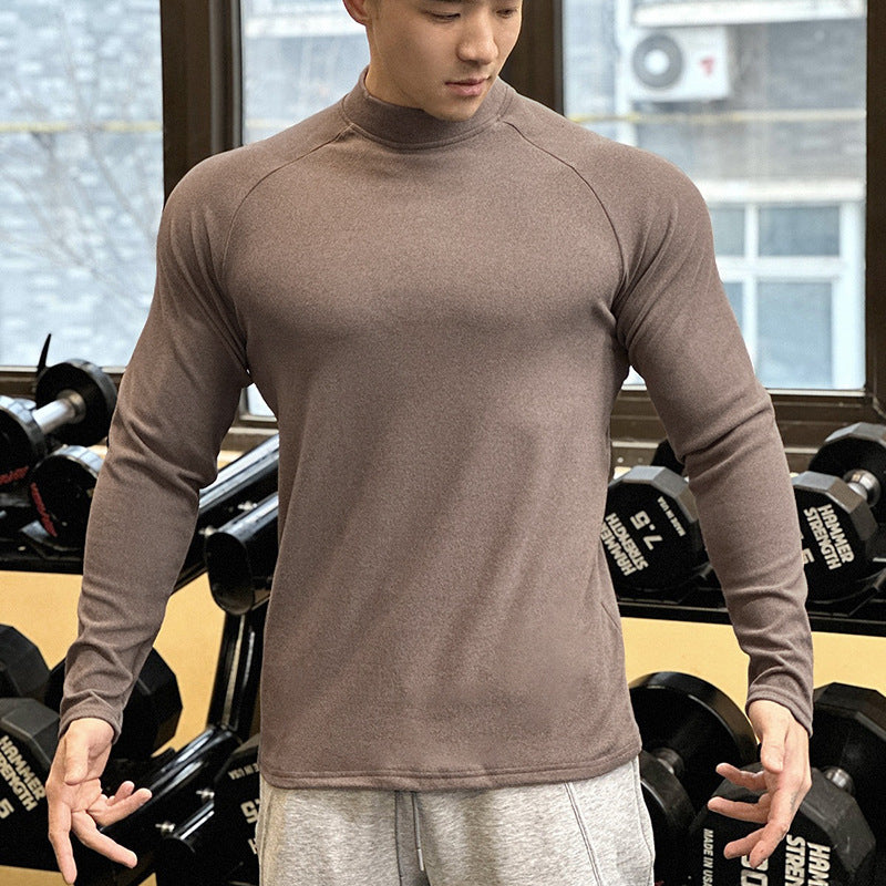 Fitness Top High Neck Brother New Round Neck Men's T-Shirt De Rong Running Long Sleeve Casual Sport Autumn Winter