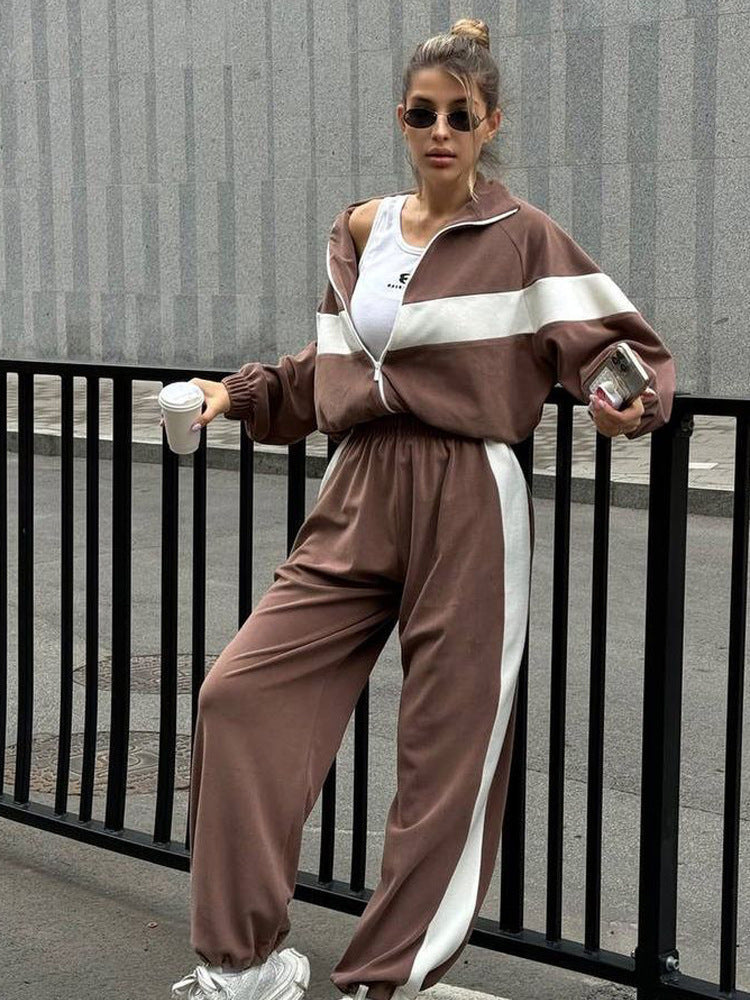 Ensemble 2 pièces femme hoodie zippé + pantalon long - Tenue sport casual mode
