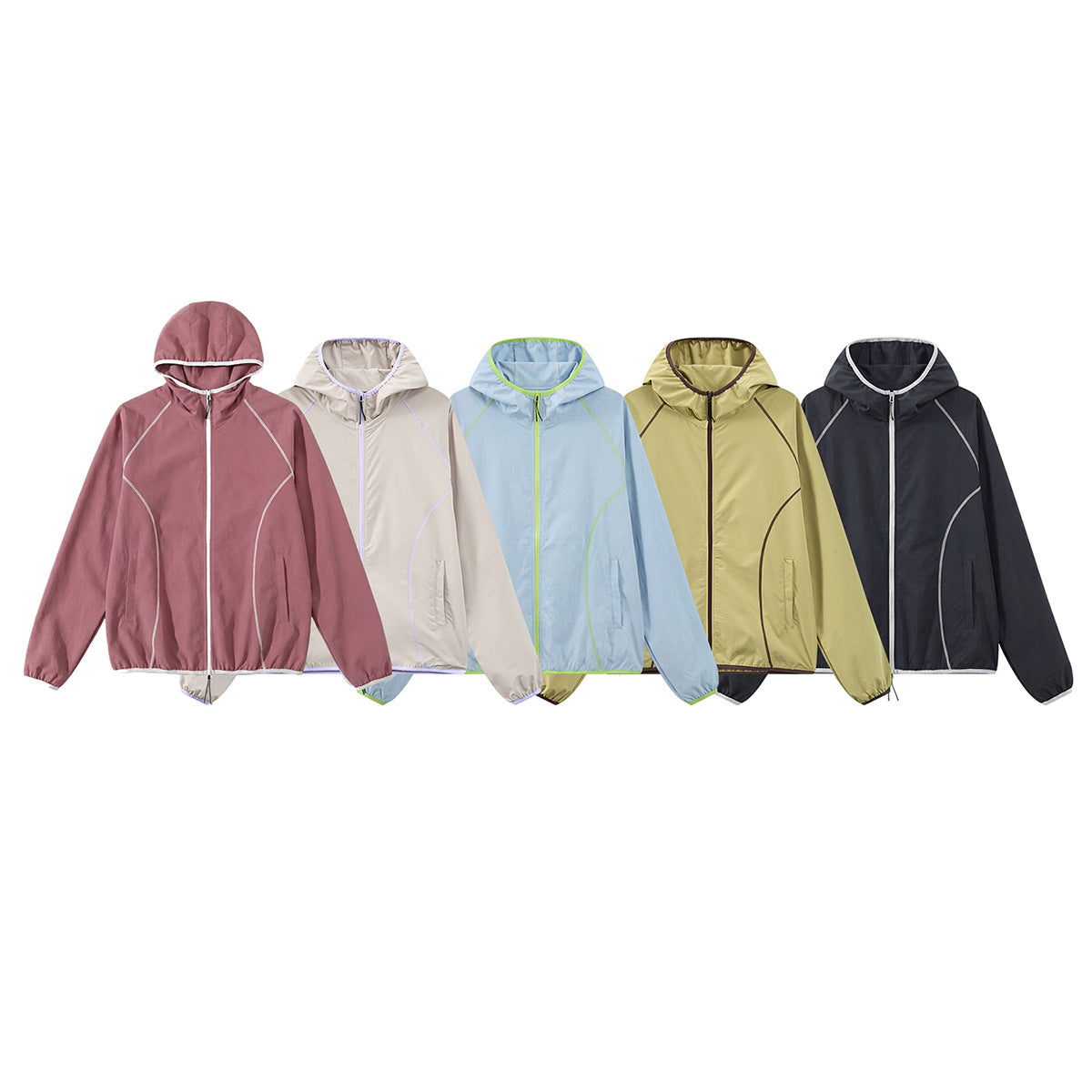 Color-Blocking Hooded Windbreaker Jacket Casual Training Sport Cardigan