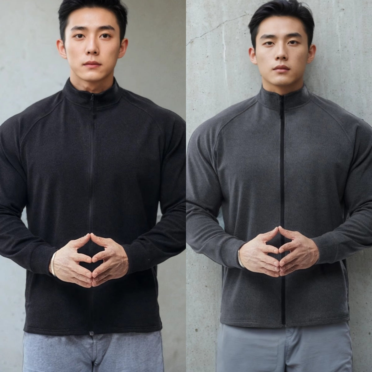 Autumn Winter Heavyweight  Double-Sided Fleece Warm Slim-Fit Zipper Casual Versatile Sport Long Sleeve