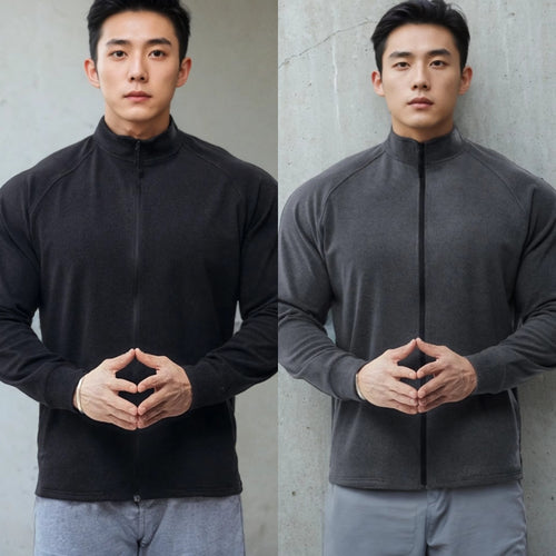 Autumn Winter Heavyweight  Double-Sided Fleece Warm Slim-Fit Zipper Casual Versatile Sport Long Sleeve