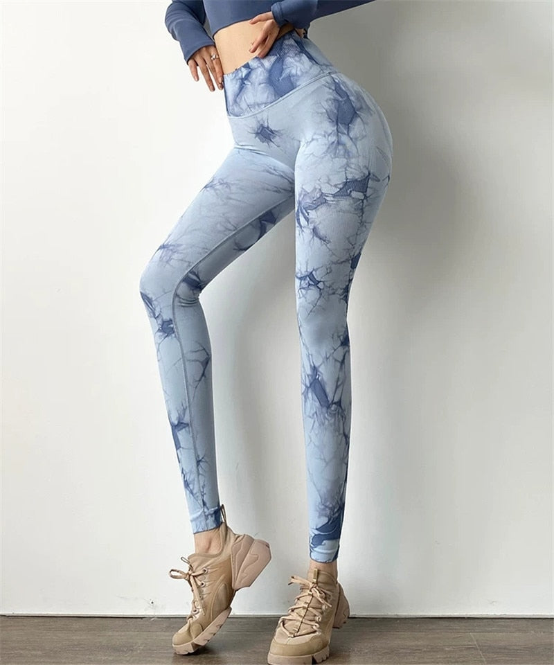 Nahtlose Yoga Leggings Damen Batik Sport Leggings High Waisted Yoga Hosen Nahtlose Leggings