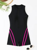 Swimsuit Women One-Piece Zipper Square Leg Fashion Sport Beach Swimwear