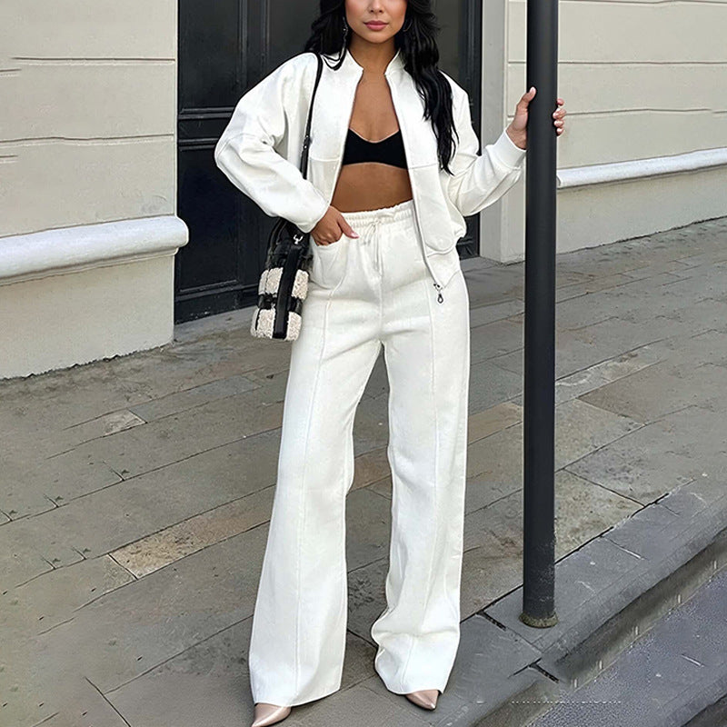Solid Color Loose Tie-Waist Hoodie Sport Set Pants Outfit