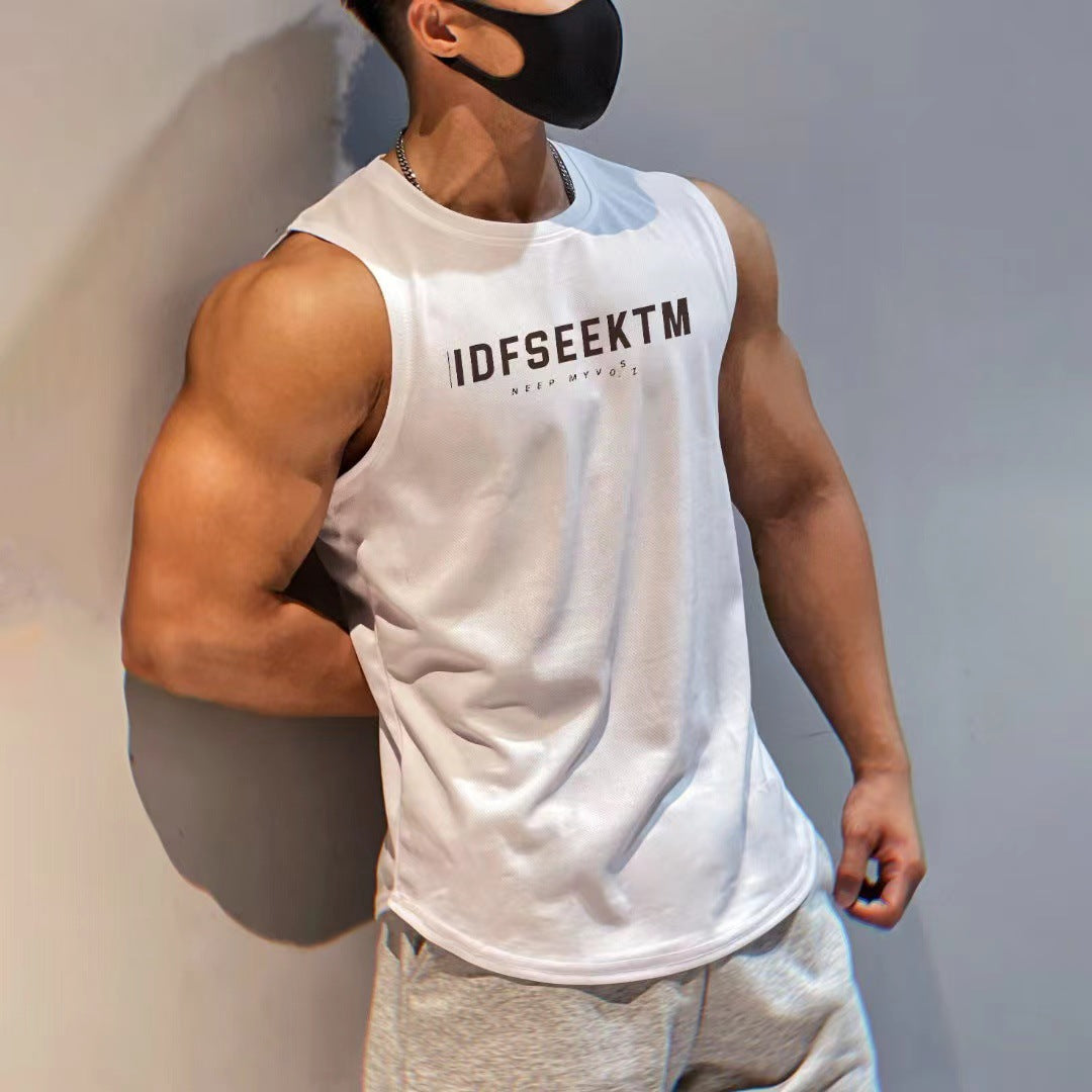 Muscle Fitness Quick-Dry Mesh Backless Top Moisture-Wicking Breathable Training Basketball Sport Trendy Sleeveless T-Shirt Men's