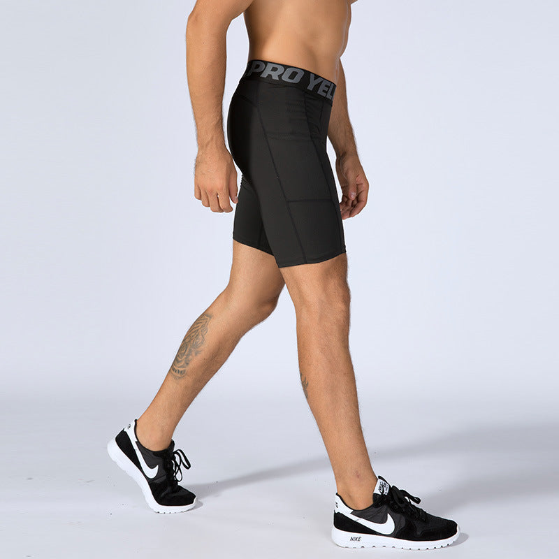 Short PRO gym homme avec poches - Collant sport running séchage rapide