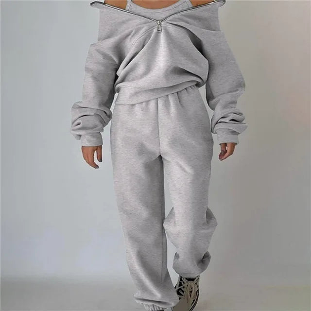 Ensemble survêtement femme zippé 2 pièces - Hoodie + pantalon sport casual