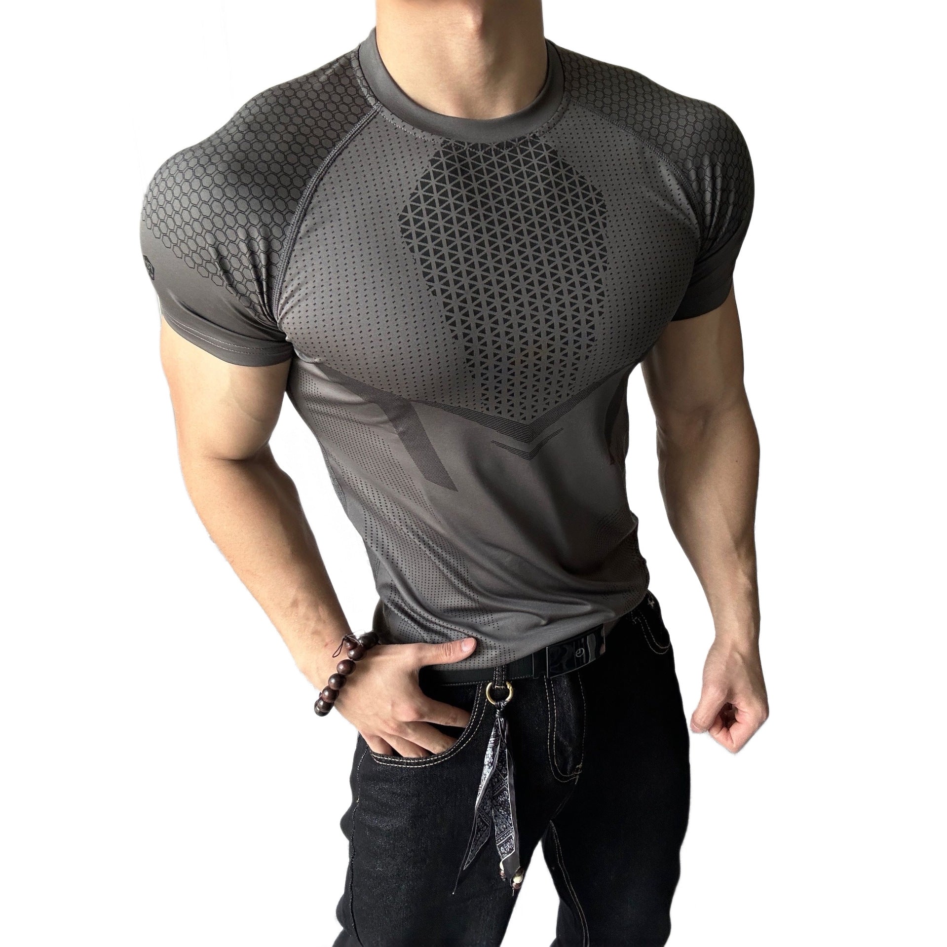 T-shirt fitness slim homme - Haut sport manches courtes respirant stretch