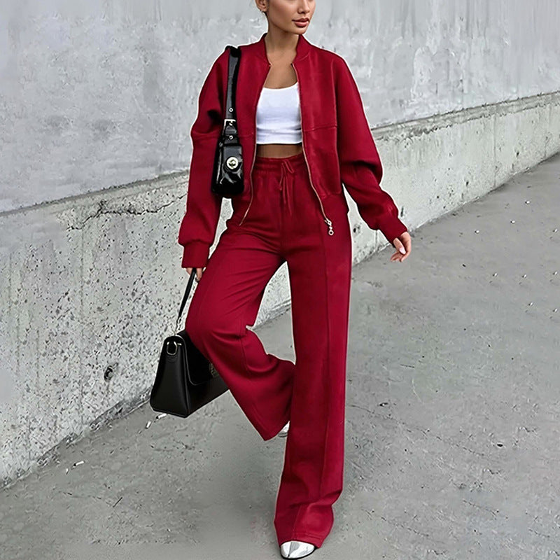 Solid Color Loose Tie-Waist Hoodie Sport Set Pants Outfit