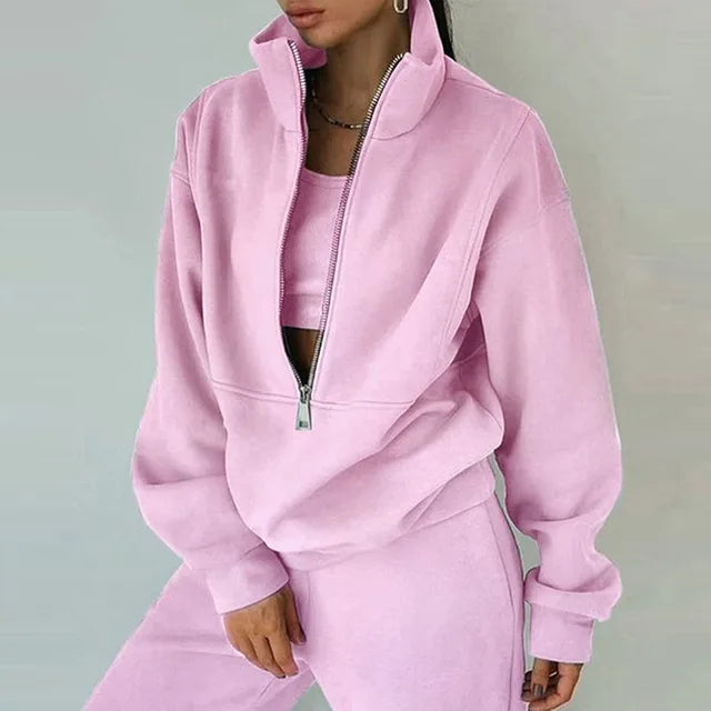 Ensemble survêtement femme zippé 2 pièces - Hoodie + pantalon sport casual