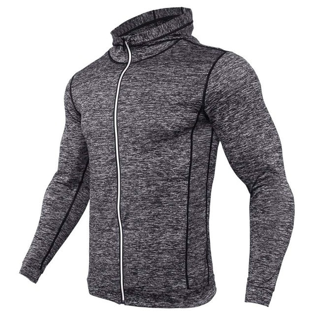 T-shirt running zippé à capuche homme - Haut compression manches longues gym fitness