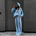 Casual Autumn Women's Set Solid Color Long Sleeve Cardigan Hoodie and Sport Pants Two-Piece Set
