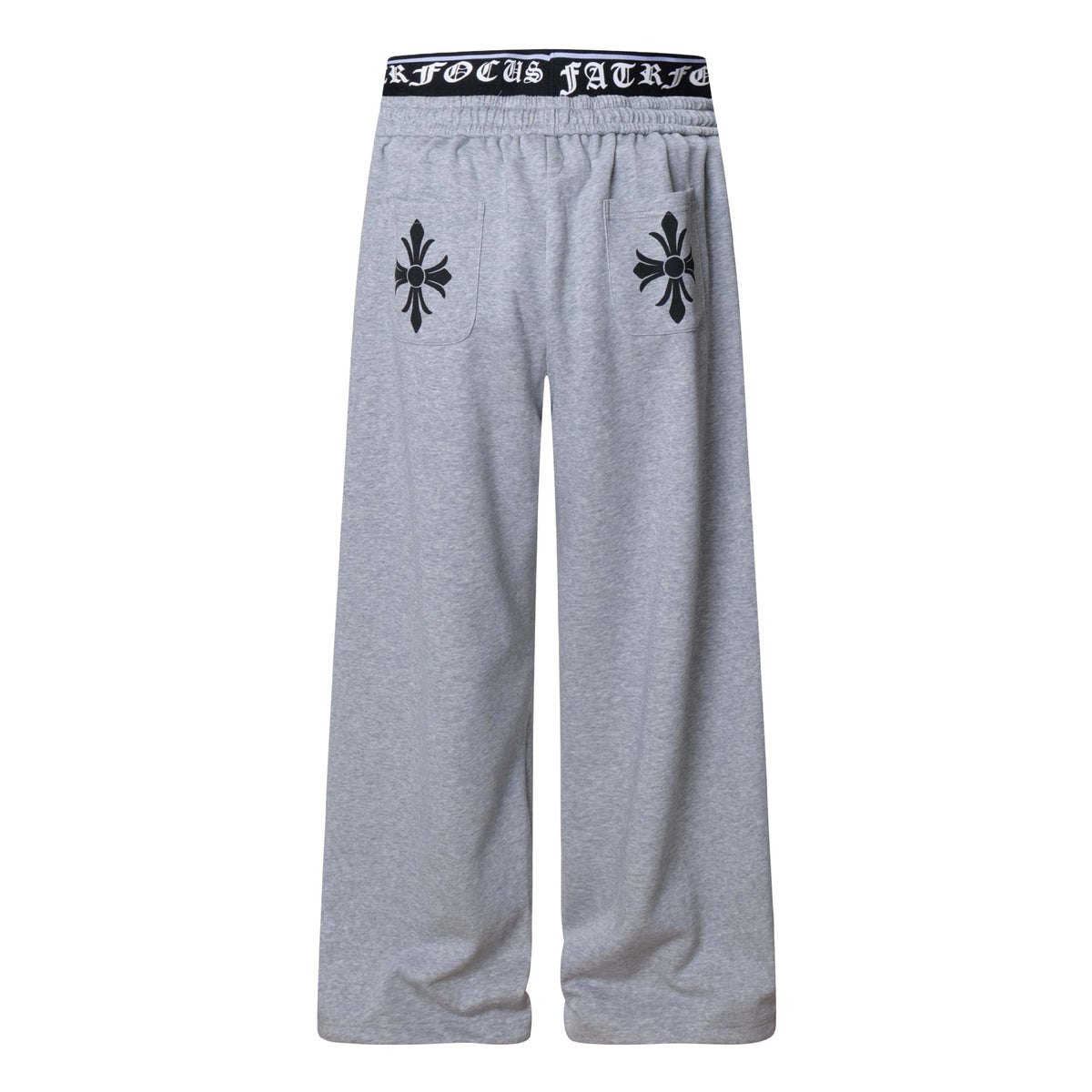 Retro Spliced Two-Piece Cross Embroidery Casual Pants Unisex Loose Wide-Leg Sport Pants