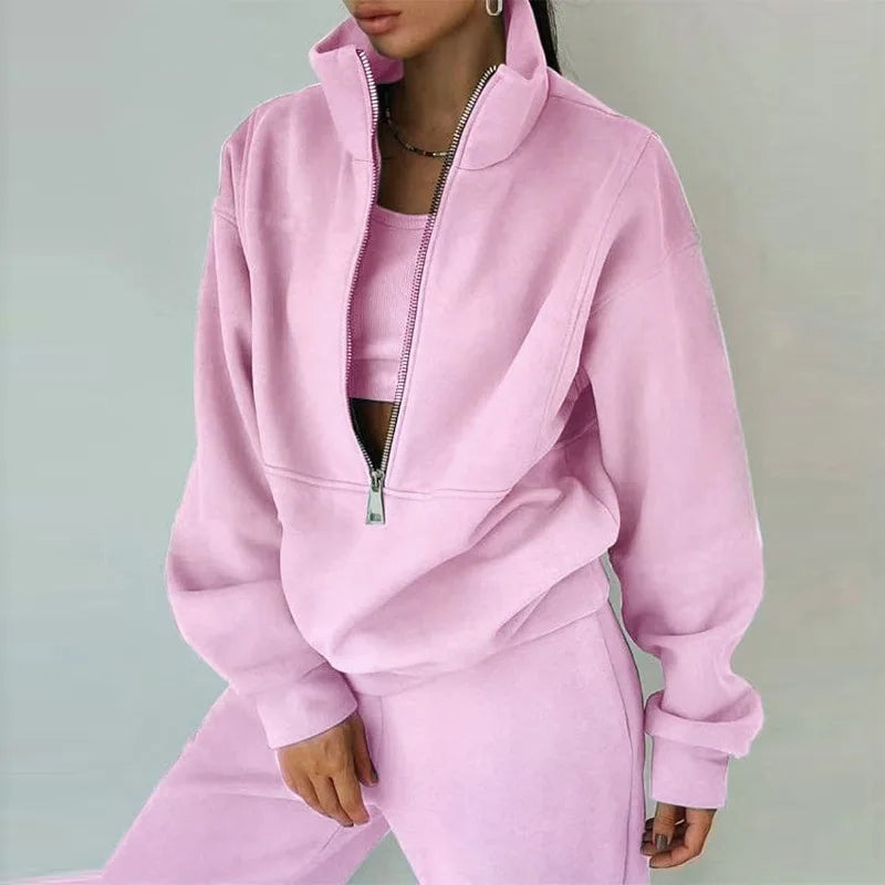 Ensemble survêtement femme zippé 2 pièces - Hoodie + pantalon sport casual