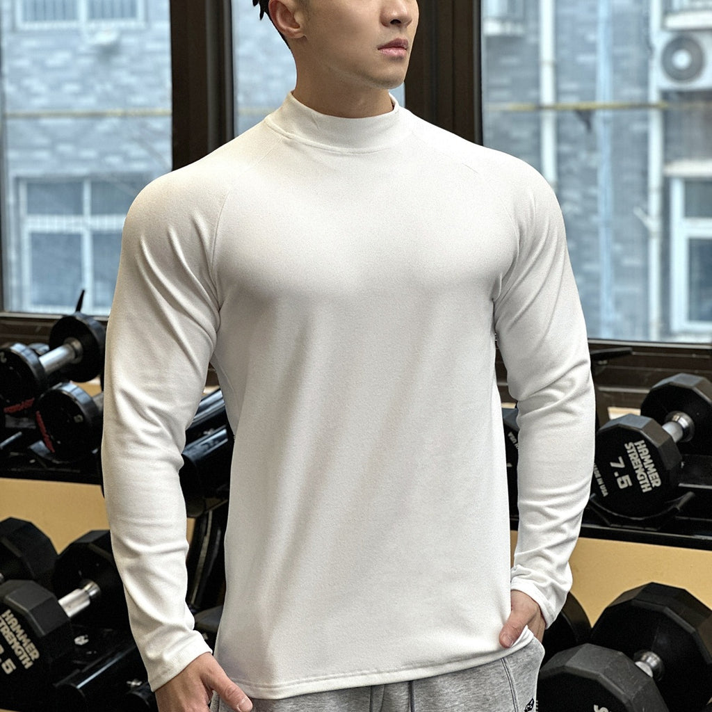 Fitness Top High Neck Brother New Round Neck Men's T-Shirt De Rong Running Long Sleeve Casual Sport Autumn Winter