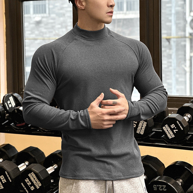 Fitness Top High Neck Brother New Round Neck Men's T-Shirt De Rong Running Long Sleeve Casual Sport Autumn Winter