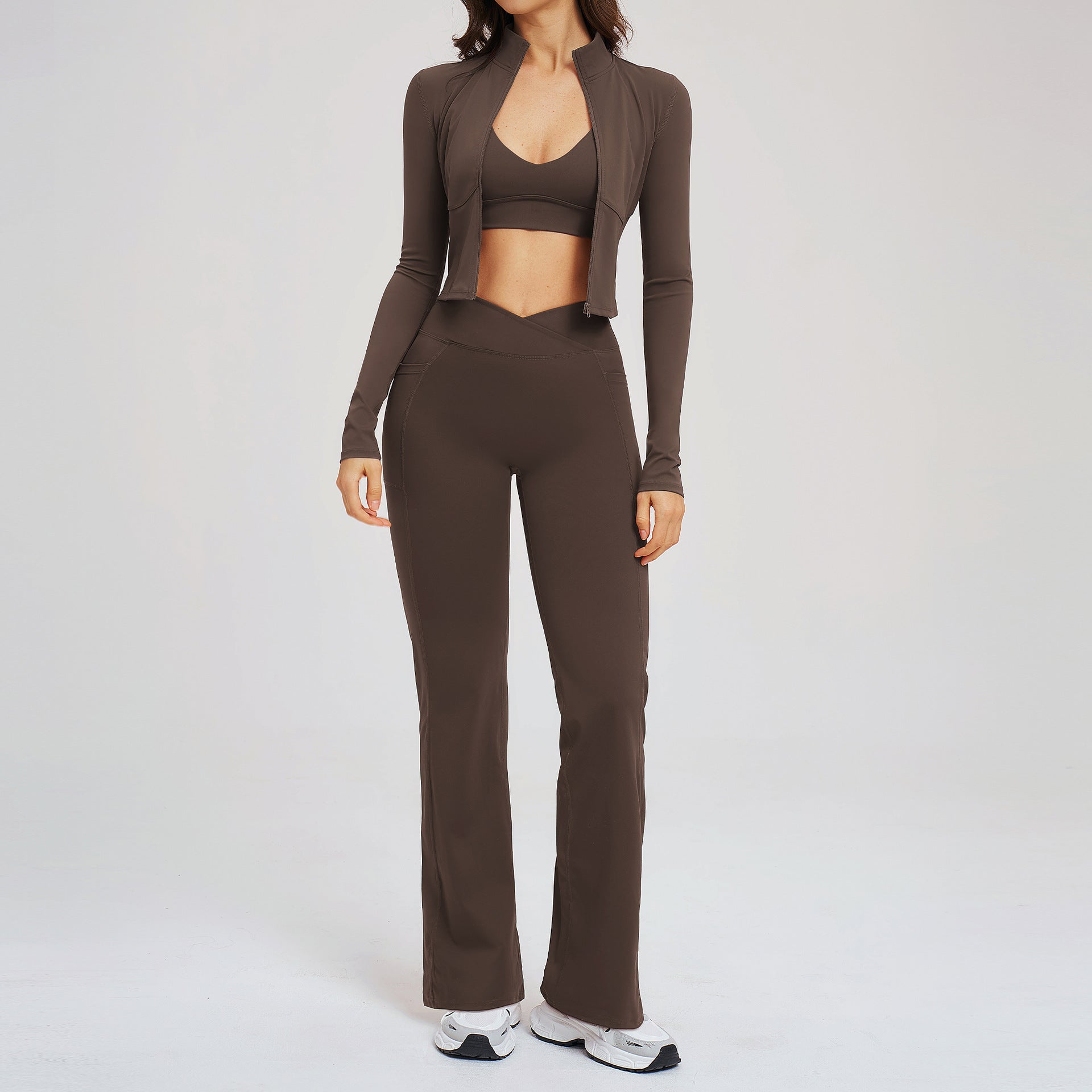 Naked Feel Sport Set Zipper Casual Set Women Outdoor Running Cycling Sport Three-Piece Set