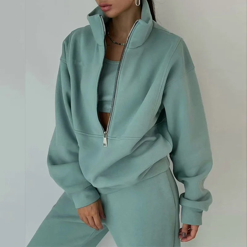 Ensemble survêtement femme zippé 2 pièces - Hoodie + pantalon sport casual