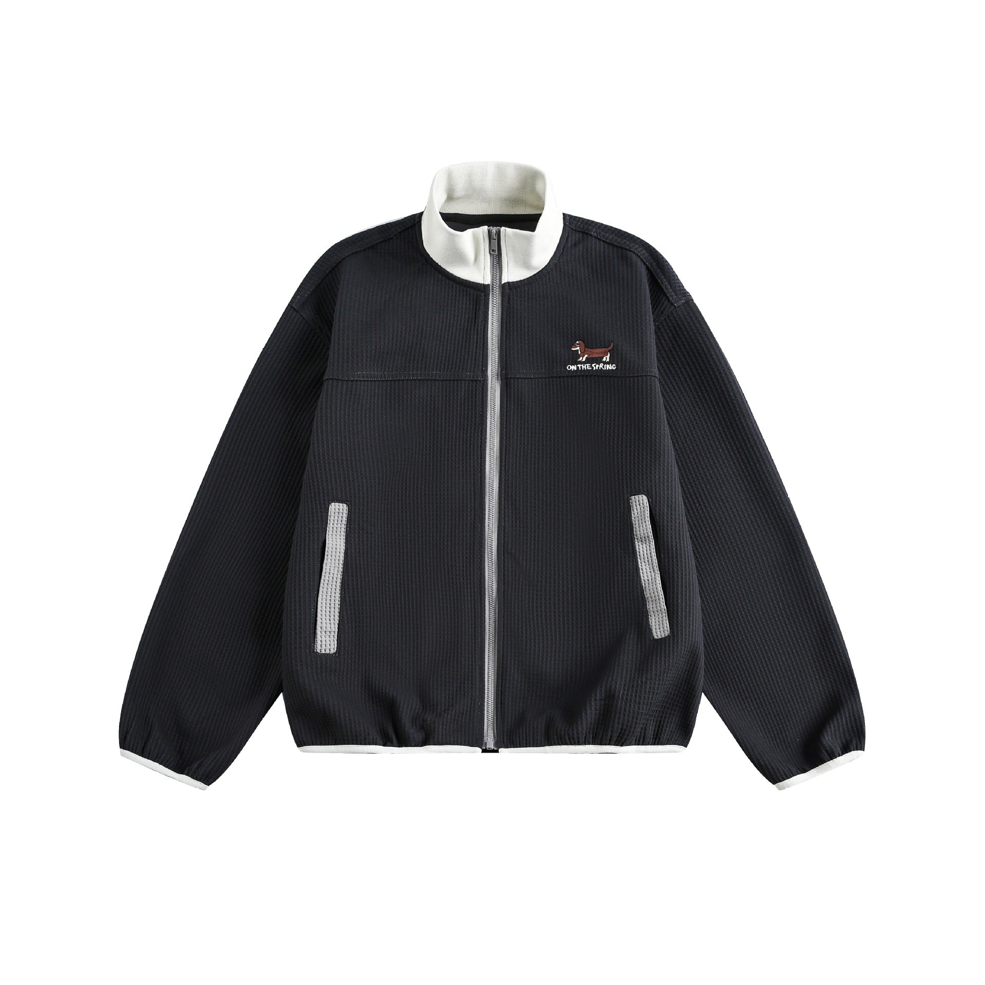 Color-blocked Stand-up Collar Casual Sport Hoodie Cardigan