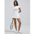 College Style Youthful Polo Short Sleeve Tennis Sport Dress with Waistband Leggings Outdoor Sport Skirt Slimming