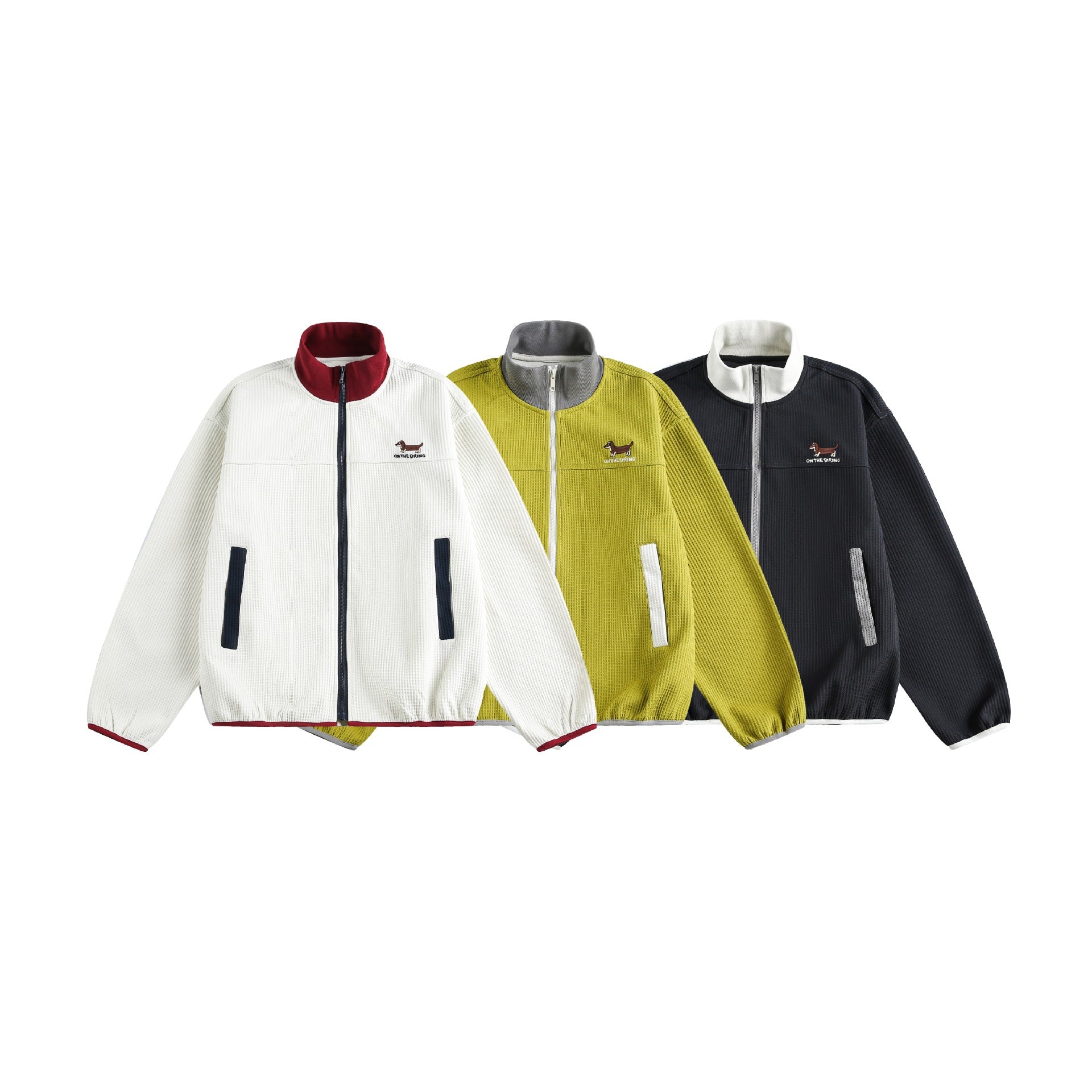 Color-blocked Stand-up Collar Casual Sport Hoodie Cardigan