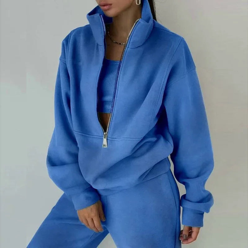 Ensemble survêtement femme zippé 2 pièces - Hoodie + pantalon sport casual