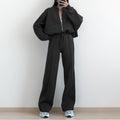 Solid Color Loose Tie-Waist Hoodie Sport Set Pants Outfit