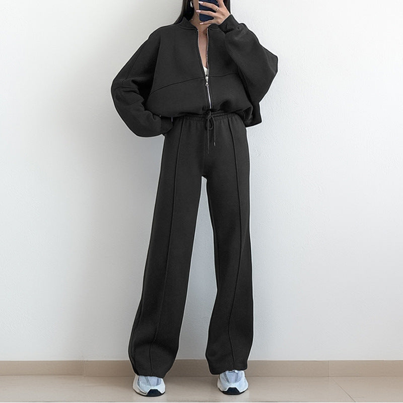 Solid Color Loose Tie-Waist Hoodie Sport Set Pants Outfit