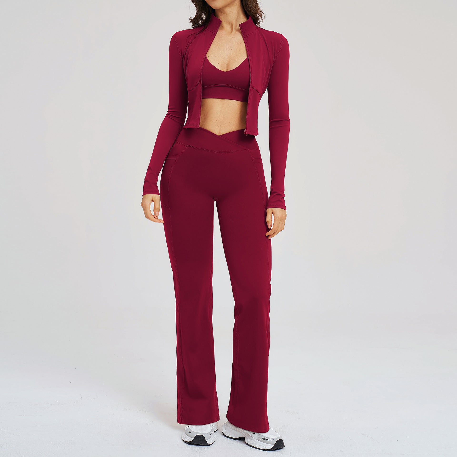 Naked Feel Sport Set Zipper Casual Set Women Outdoor Running Cycling Sport Three-Piece Set