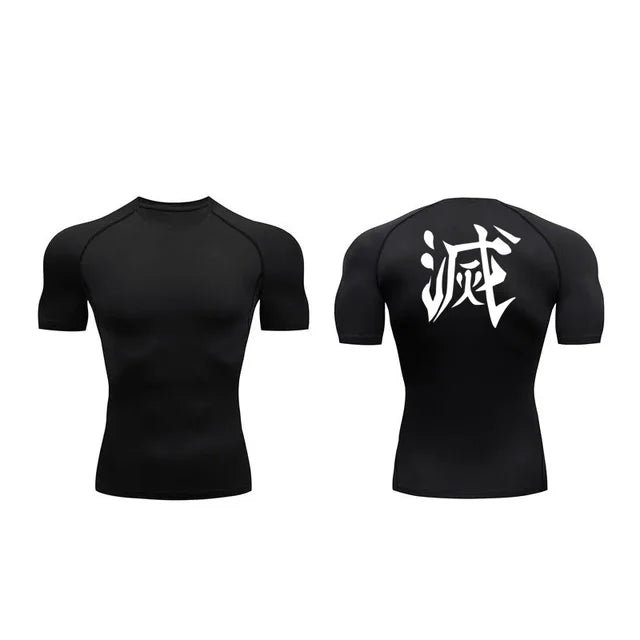T-shirt compression imprimé Demon Slayer homme - Haut gym fitness séchage rapide