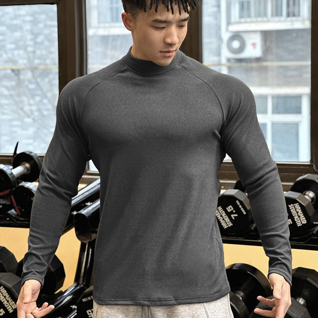 Fitness Top High Neck Brother New Round Neck Men's T-Shirt De Rong Running Long Sleeve Casual Sport Autumn Winter