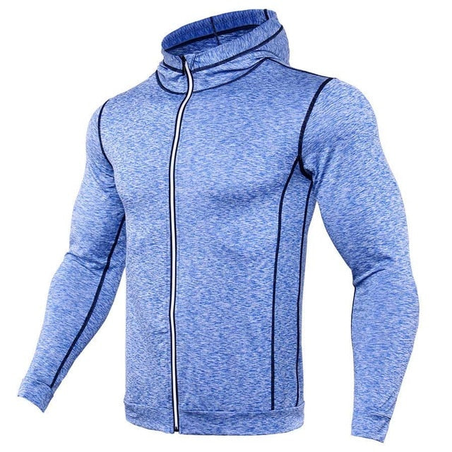 T-shirt running zippé à capuche homme - Haut compression manches longues gym fitness