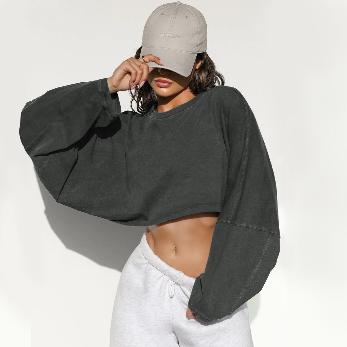Vintage Hoodie Women's Long Sleeve Crop Knitwear Sport Yoga