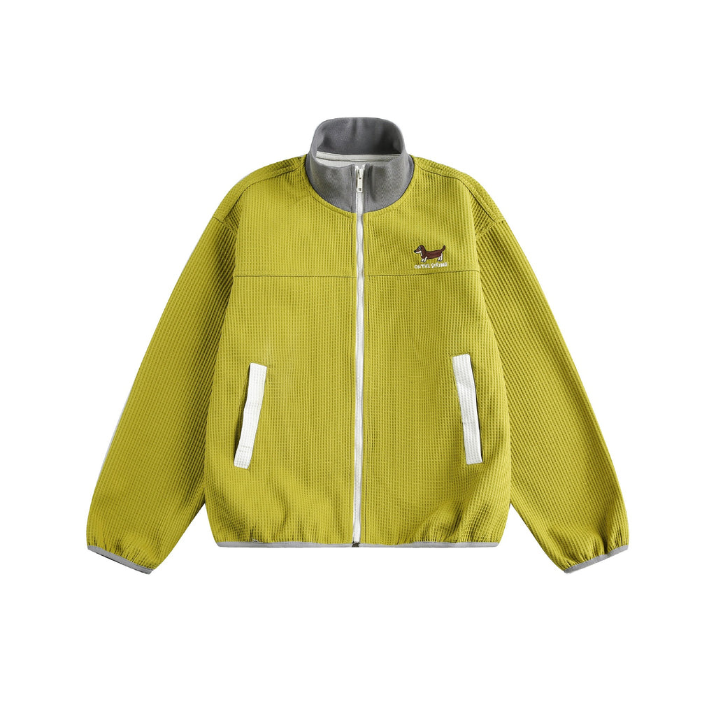 Color-blocked Stand-up Collar Casual Sport Hoodie Cardigan