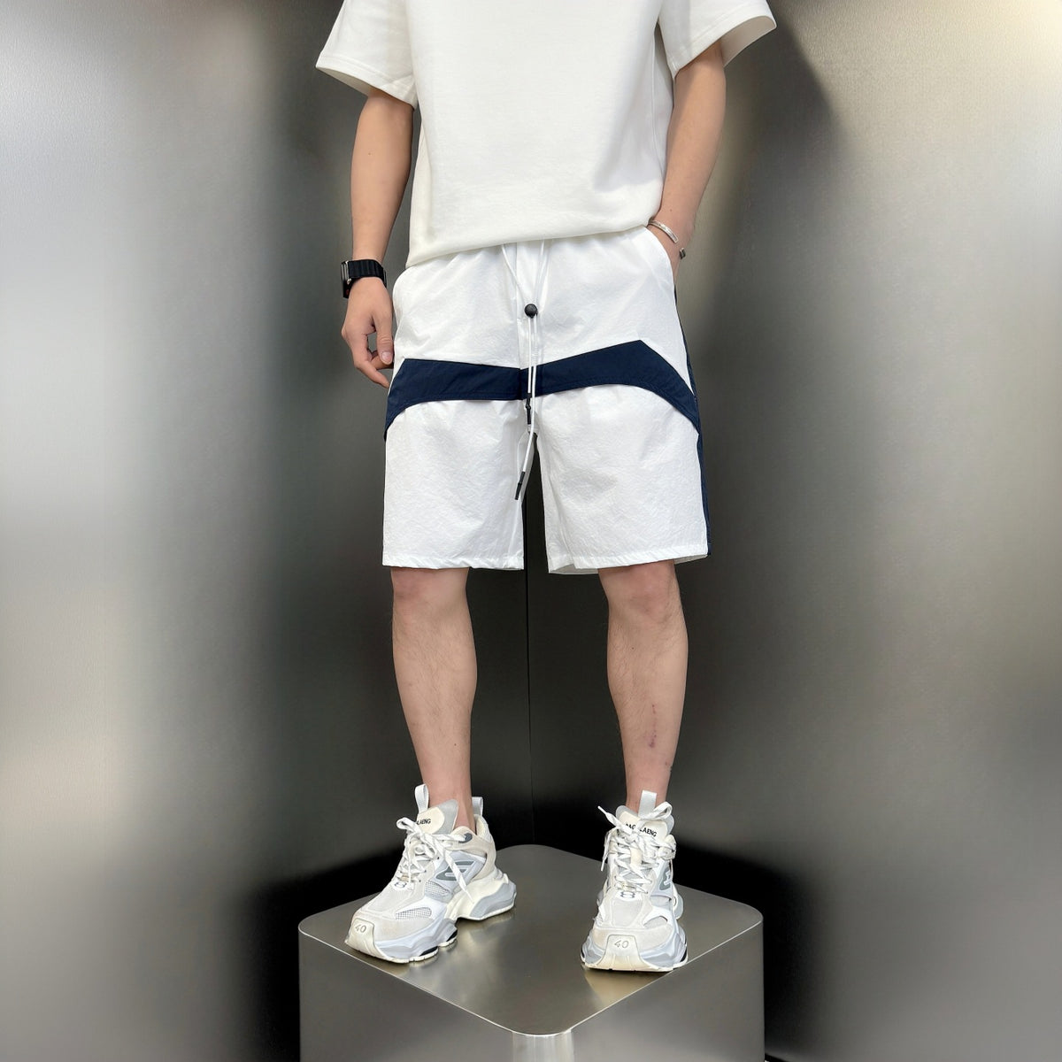 Straight sport quick drying beach color blocked five quarter pants